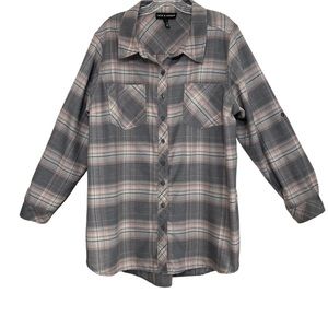 Love & Legend women’s long sleeve plaid shirt gray & dusty rose size 20